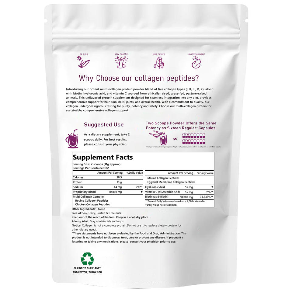 Three Pack - Halal Phyto Collagen Powder - Hydrolyzed Multi Collagen Peptides Powder with Hyaluronic Acid