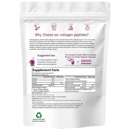 Three Pack - Halal Phyto Collagen Powder - Hydrolyzed Multi Collagen Peptides Powder with Hyaluronic Acid