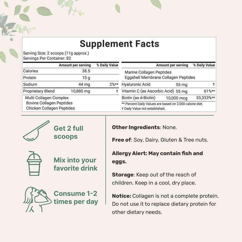 Three Pack - Halal Phyto Collagen Powder - Hydrolyzed Multi Collagen Peptides Powder with Hyaluronic Acid